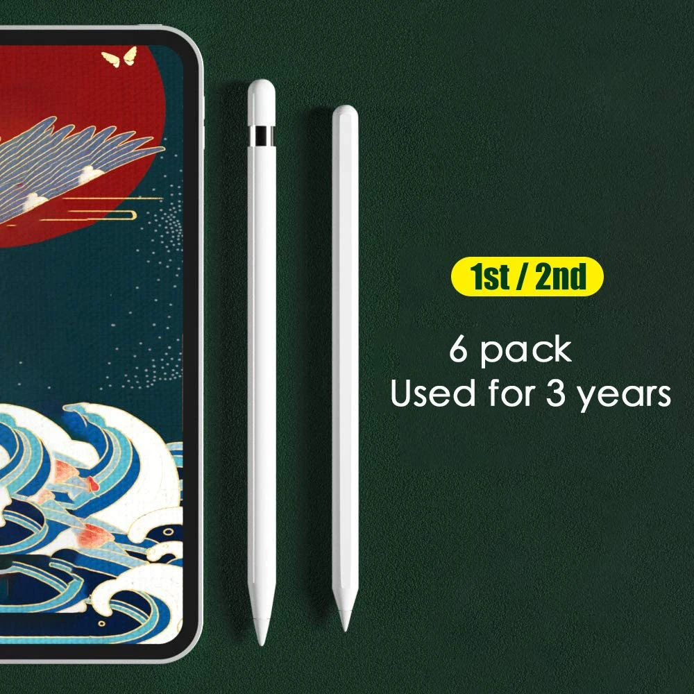 Pencil Tips for Apple Pencil 1st / 2nd Generation, Double-Layered iPad Stylus Nib, Both Soft and Hard, Used for 3 Years - 6 Pack