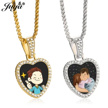 

JUYA Rhinestone Heart Pendant Base Matching 60cm Chains Charms DIY Jewelry Making 25/30mm Alloy Blank Trays For Necklaces Crafts