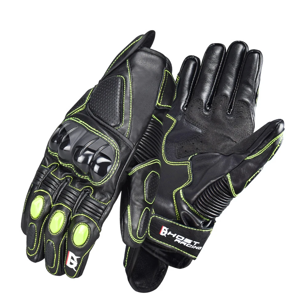 GHOST RACING мотоциклетные кожаные перчатки сенсорный экран полный палец мото мотокросса Спортивная одежда для мотокросса езда овчины перчатки - Цвет: Green