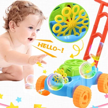 

Smooth Edge Button Control Battery Powered Automatic Electric Push Toys For Toddlers Detachable Outdoor Play Bubble Mower