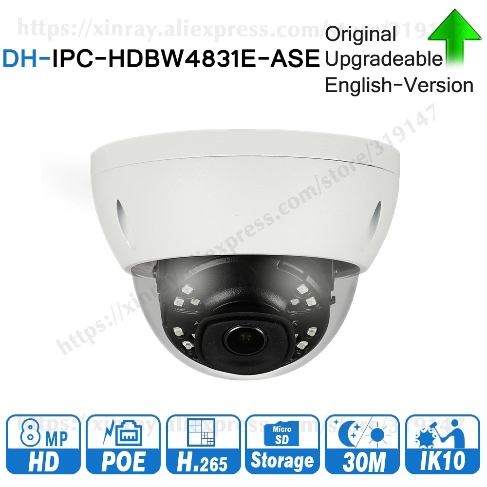 Dahua IPC HDBW4831E ASE оригинальная 8 Мп купольная IP камера аудио вход/выход 30 м IR слот