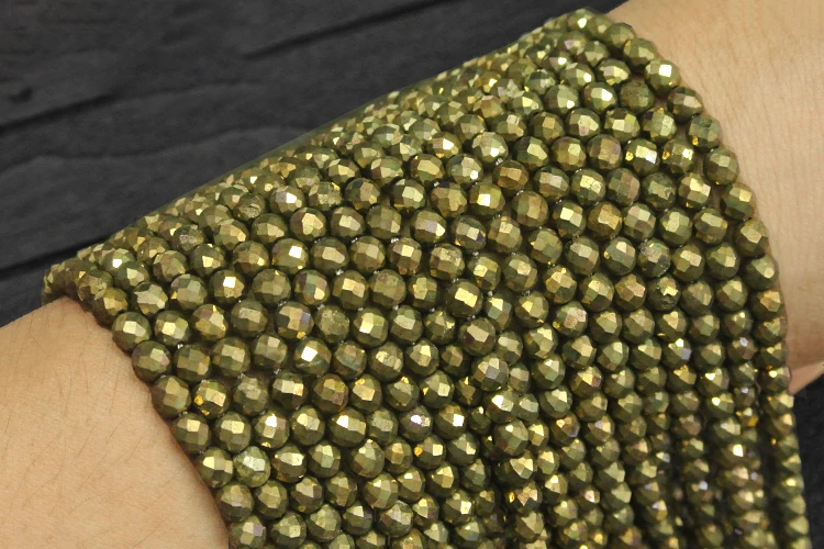 2pcs 2mm/3mm/4mm/6mm Faceted natural Gold Pyrite round stone loose beads For jewelry diy making