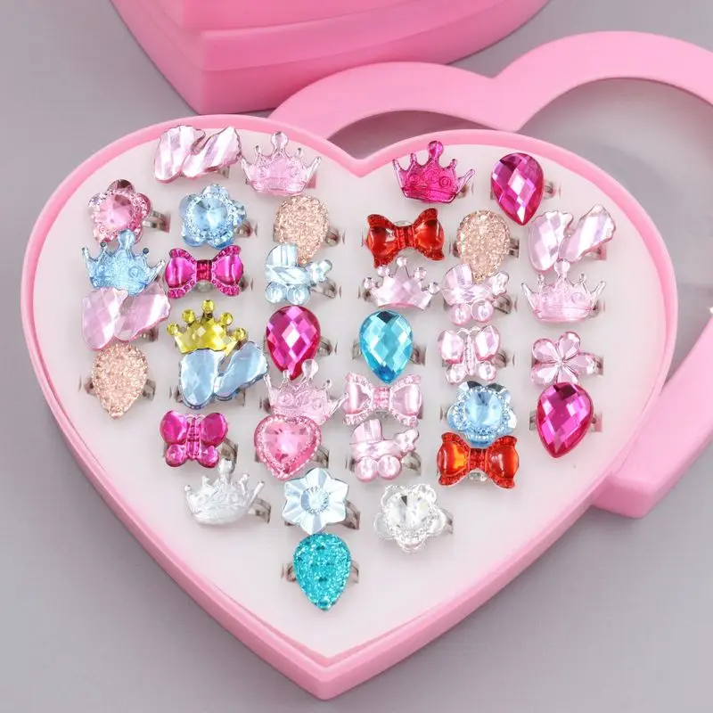 10/12/24 Uds elegante ajustable anillos de diamantes de imitación princesa fiesta favorece a los niños las niñas acrílico anillo accesorios de moda de la belleza Juguetes