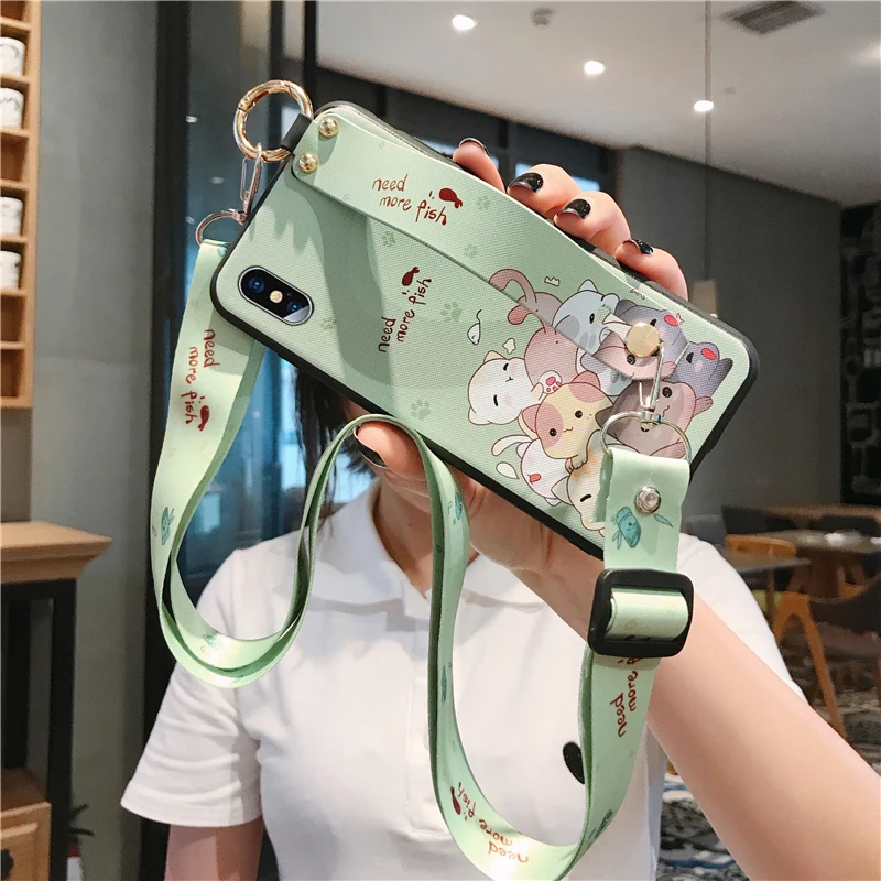 duozhixiongmao Ремешок на запястье чехол для телефона для iphone XS Max X XR чехол для iphone 7 8 Plus 6 6s 11 Pro Max чехол Роскошный шейный ремешок для iphone 6s чехол - Цвет: duozhixiongmao