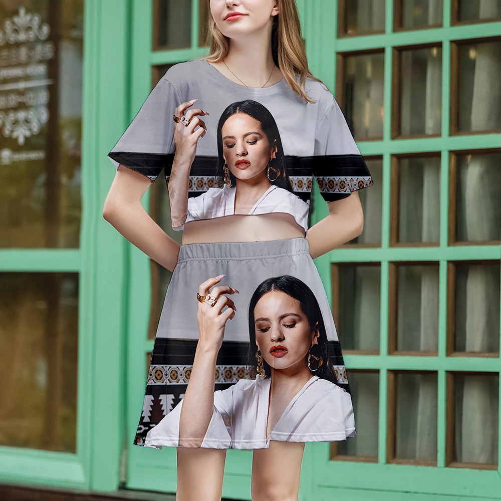 

2019 ROSALIA Short skirt suit Hot 2 Short Sleeve T-shirt and suit ROSALIA Two Piece High Quality Casual New set summer