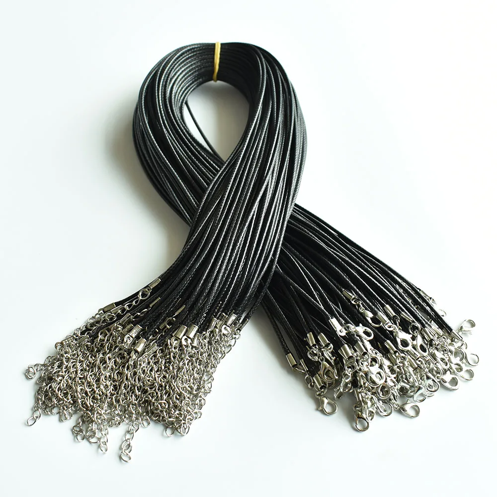 50/100pcs Black Wax Leather Cord Necklace Rope 45cm Chain Lobster Clasp DIY