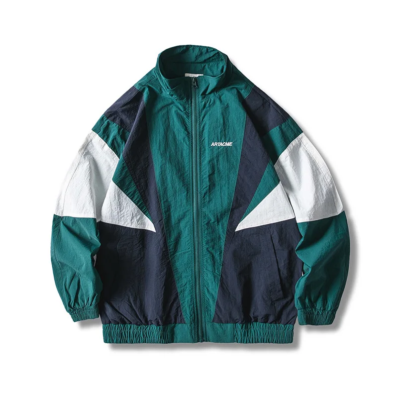 

Japanese Color Block Patchwork Oversized Hip Hop Streetwear Zipper Jacket Coat Casual Outwear Male R2233