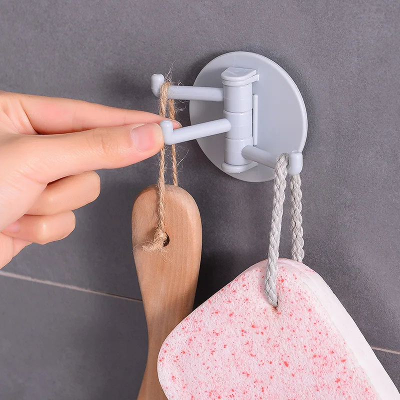 

Waterproof Transparent Seamless Hook Bathroom Kitchen Strong Viscose Without Nail Hook Nordic Color 3 Rows Can Be Rotated