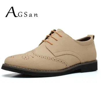 

AGSan Suede Leather Men Casual Shoes Lace Up Oxfords Office Shoes Classic Brogue Shoes Big Size Flats 39-48 Mens Business Shoes