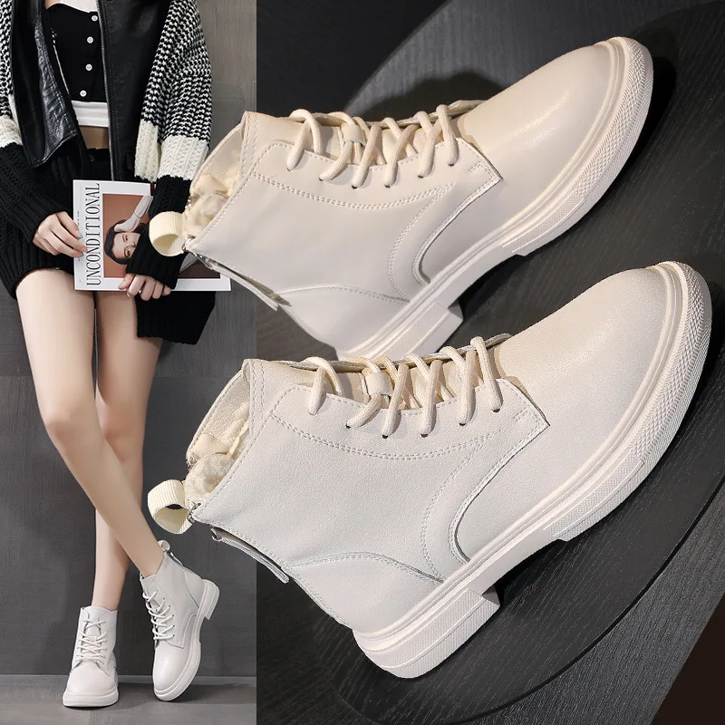 

New Autumn Winter Women Genuine Leather Ankle Boots Casual Cross-tied Martin Platform Motorcycle Booties Woman Short Botas Shoes