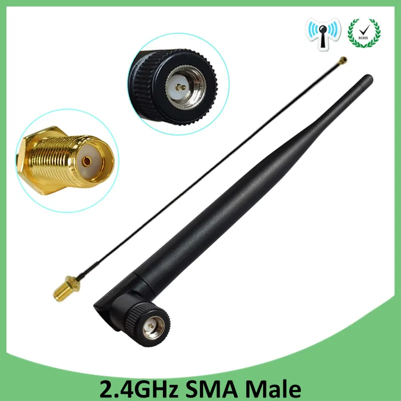 

2pcs 2.4 GHz Antenna wifi 5dBi SMA Male 2.4ghz antena for Router Wi fi Booster +21cm RP-SMA to ufl./ IPX 1.13 Pigtail Cable