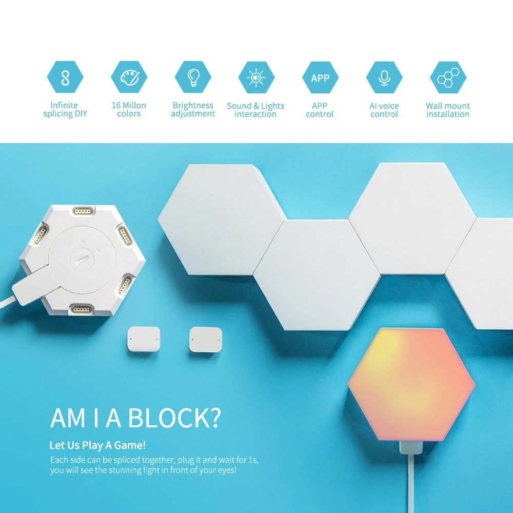 

10pcs/Set DIY Quantum Night Light Touch Sensitive Modular Hexagon Light Panel Lamp Minimalist Custom Novelty Decoration