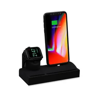 

2in1 Universal Silicone Charging Dock Charger Holder Stand Mount For Apple Watch iWatch iPhone 5 6 7 8 X Plus