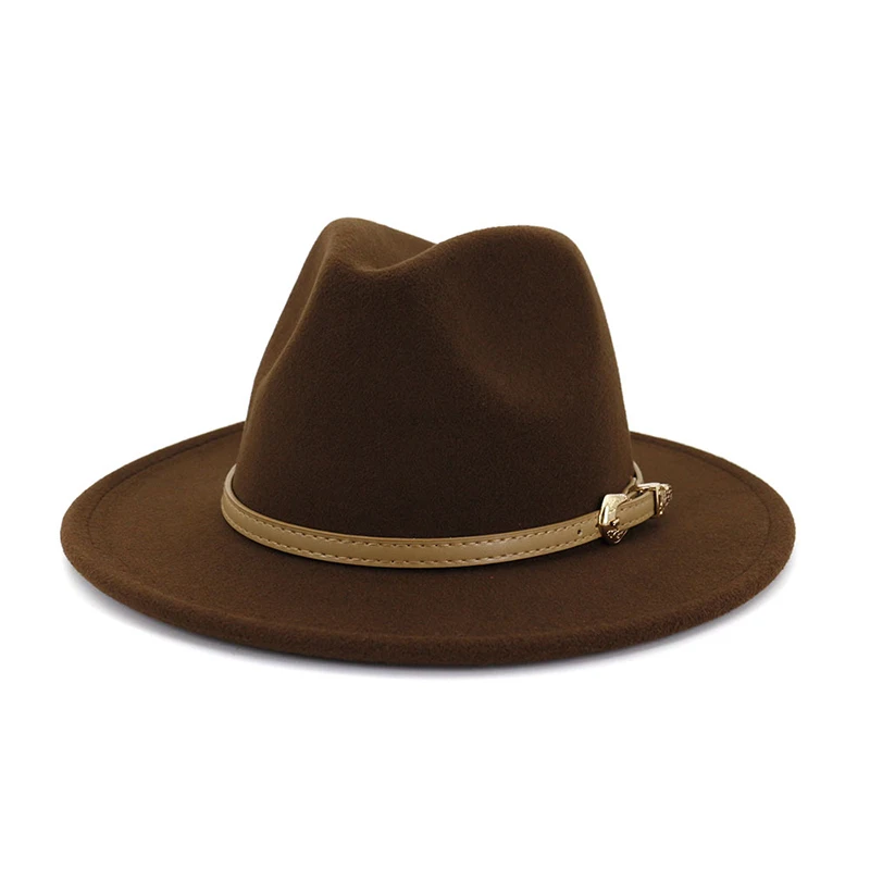 Coffee fedora FS Новая мода шерсть свиной пирог джазовый топ шляпа для женщин мужчин зима осень фетр с широкими полями Fedora шляпа игрока 16 цветов - Цвет: Coffee fedora