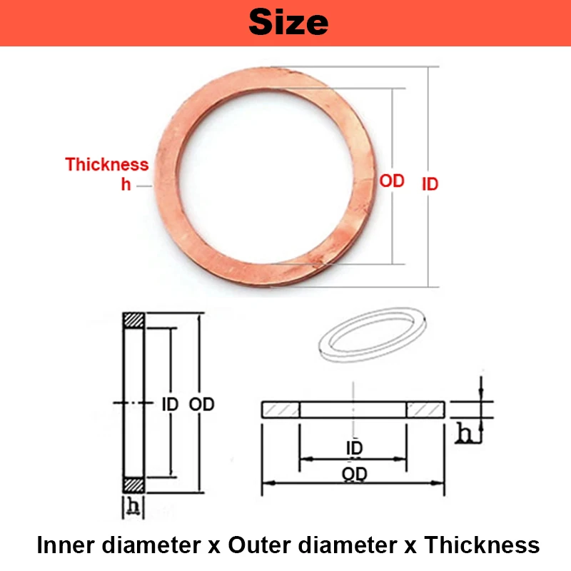 구리 가스켓 씰링 플랫 가스켓 두께 1mm  3mm 해양 차량 기관차 M3 M5 M6  M48 순수 구리의 가스켓 내경