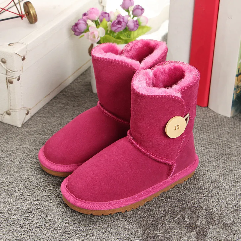 Новые детские ботинки; австралийские Водонепроницаемые зимние ботинки для девочек и мальчиков; детские зимние ботинки; теплые ботинки на меху для детей; размеры 21-35 - Цвет: 5803 Rose