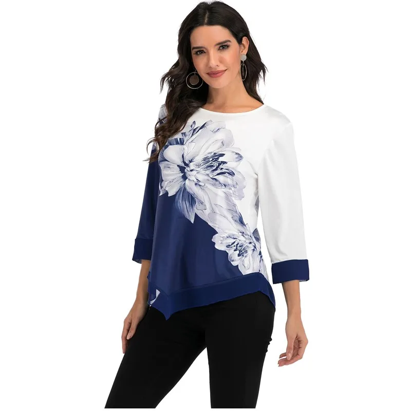 4XL Casual Summer Shirts Women 2019 Boho Floral Print Stretch Beach Shirt Tunic Loose Long Party Blouses Blue Plus Size Tops 5XL