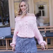 

2021 Women Winter and Autumn Loose Pullover Sweater Casual Diagonal Knitted Sweater Ladies One-neck Off-shoulder Pullover