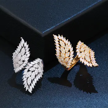 

HIBRID Wings Ring Gold Color Filled Marquise cut AAA Cz Stone Statement Engagement wedding band ring for women Party JewelryR170