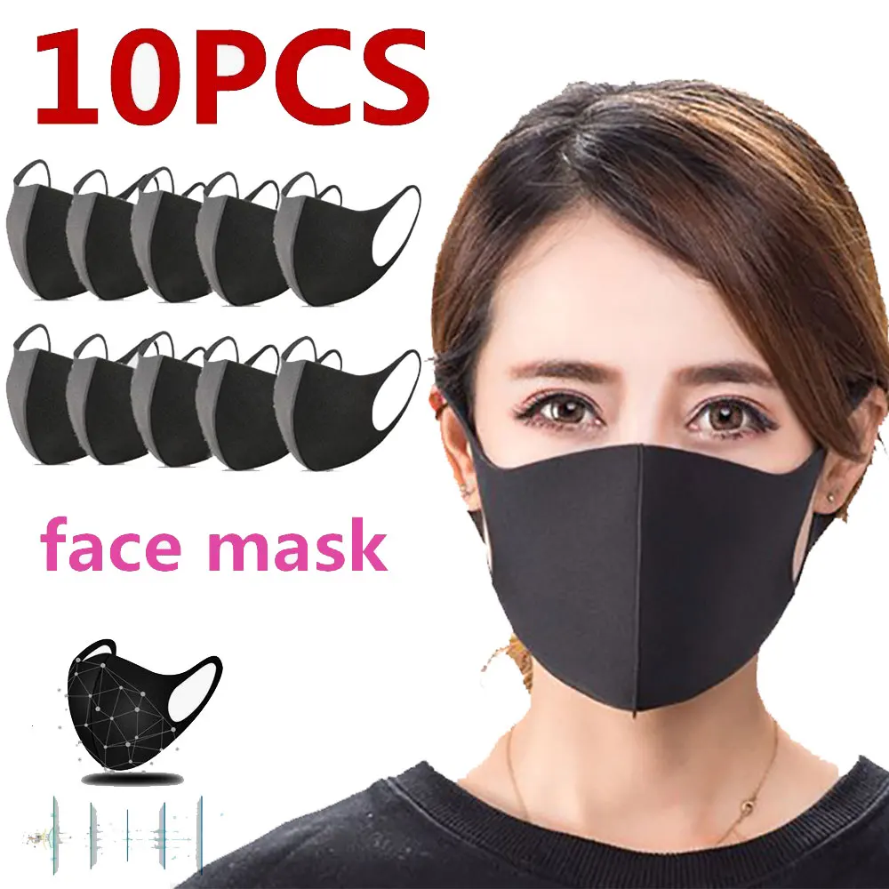 

10pcs Men/women Washable Earloop Face Breathing Mask Cycling Anti Dust Environmental Mouth Mask Respirator Fashion Black Mask