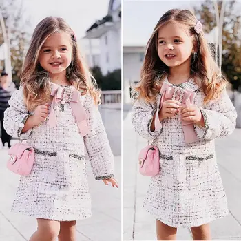 

Fashion Baby Girl Kid Dress Zip Up Plaid Bow Coat Dress Winter Fall Warm Party Girls Clothes Outerwear
