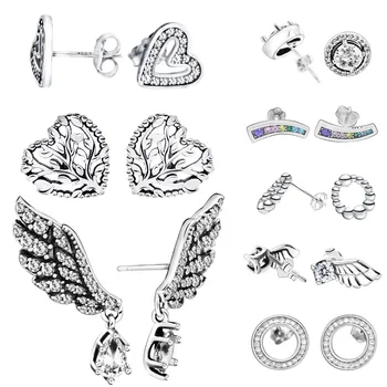 

Fashion 925 Sterling Silver Stud Earrings Sparkling Angel Wing Heart earrings for Women Jewelry