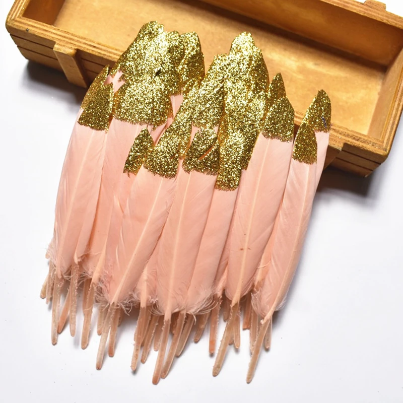 

Natural Gold Powder Dipped Duck Feathers Goose Feathers for Crafts 10-15CM/4-6" Feather for Jewelry Making Carnaval Assesoires