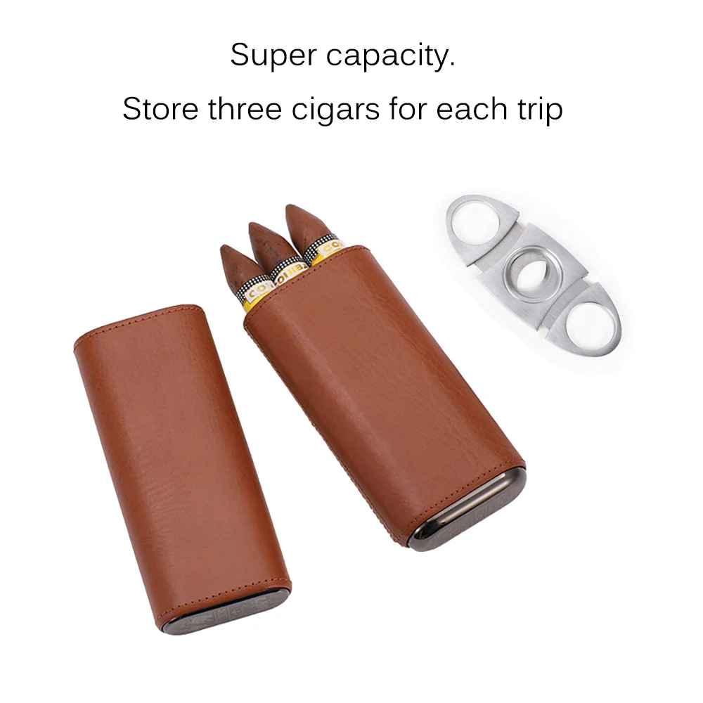 Кожаный чехол для сигар Humidor портативный карман 3 трубки держатель дорожный