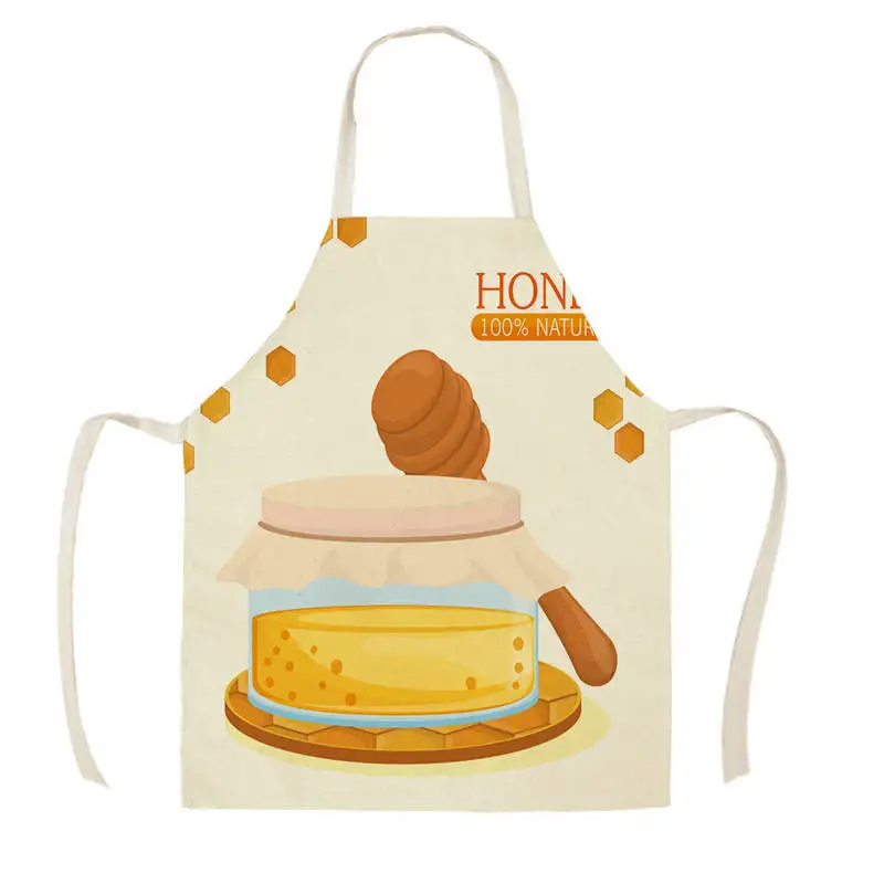 1Pcs Kitchen Natural Honey moon Bee Apron Sleeveless Cotton Linen Aprons for Men Women Home Cleaning Tools WQ1294