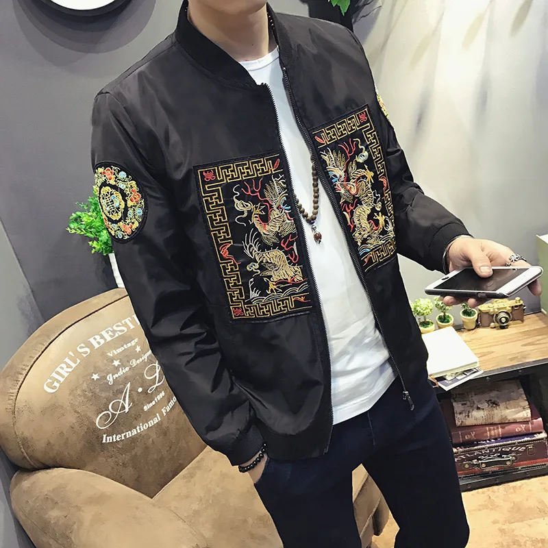 

2019 Autumn Clothing New Style Men Chinese-style Jacket Youth Popularity Robes Embroidered Fashion Large Size Men's Thin Coat