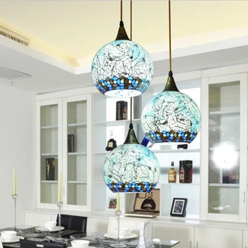 

Mediterranean Bohemian Style Glass Lampshade Pendant Light Suspended Luminaire Corridor For Bedroom Lamp luminaire