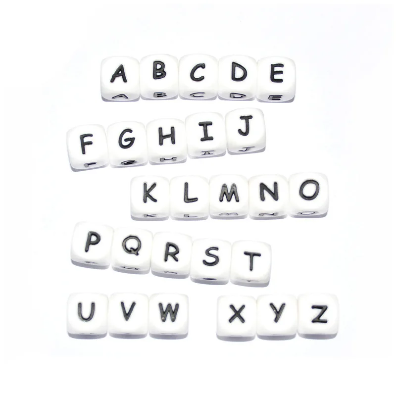 10pcs Square Cube English Letter Chewing Beads For Teething Necklace Pacifier Chain Accesories Baby Teether Silicone 12mm | Мать и