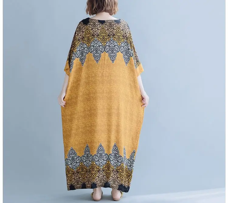 NYFS летнее платье Новое винтажное свободное хлопковое женское платье с принтом vestidos халат богемное Макси платье