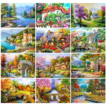 

Huacan 5d Diamond Painting Kits Full House Home Decoration Embroidery Scenery Mosaic Flower Handmade Gift