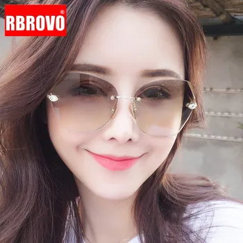 

RBROVO 2020 Rimless Retro Sunglasses Women Oversized Sun Glasses Women Brand Designer Eyeglasses For Women Mirror Oculos De Sol