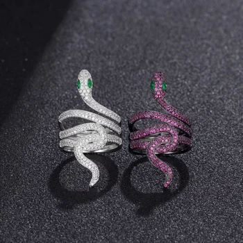

Kakany Quality Fashion Paving Purple White Cubic Zirconia Multilayer Circle Green Eye Silver Snake Ring Knuckle Jewelry Women