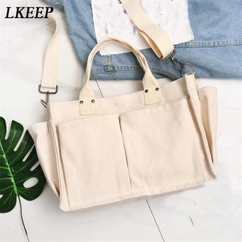 

New Women's Pocket Shoulder Bag Simple Wild Portable Diagonal Large Capacity Pouch Travel Beach Bag Canvas Handbag Female