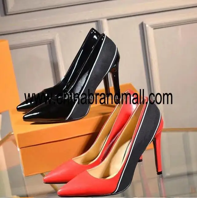 

Fashion women shoes Patent Leather Grosgrain Sylvie Webbing Decorative designer high heels 10cm Red Pointed Toes Pumps Dress