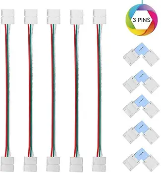 

LED Strip Connector Kit, 5-Pack 3Pin L Shape 10mm Wide Right Angle Corner Solderless Connectors, 5-Pack 3 Conductor for WS2811 C