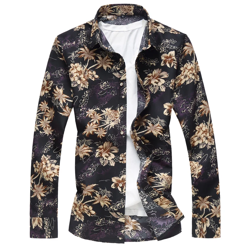 Весенне-осенняя Модная приталенная Мужская рубашка рубашки с цветочным принтом и длинными рукавами модная мужская одежда мужские повседневные рубашки с цветочным принтом размер M-7XL