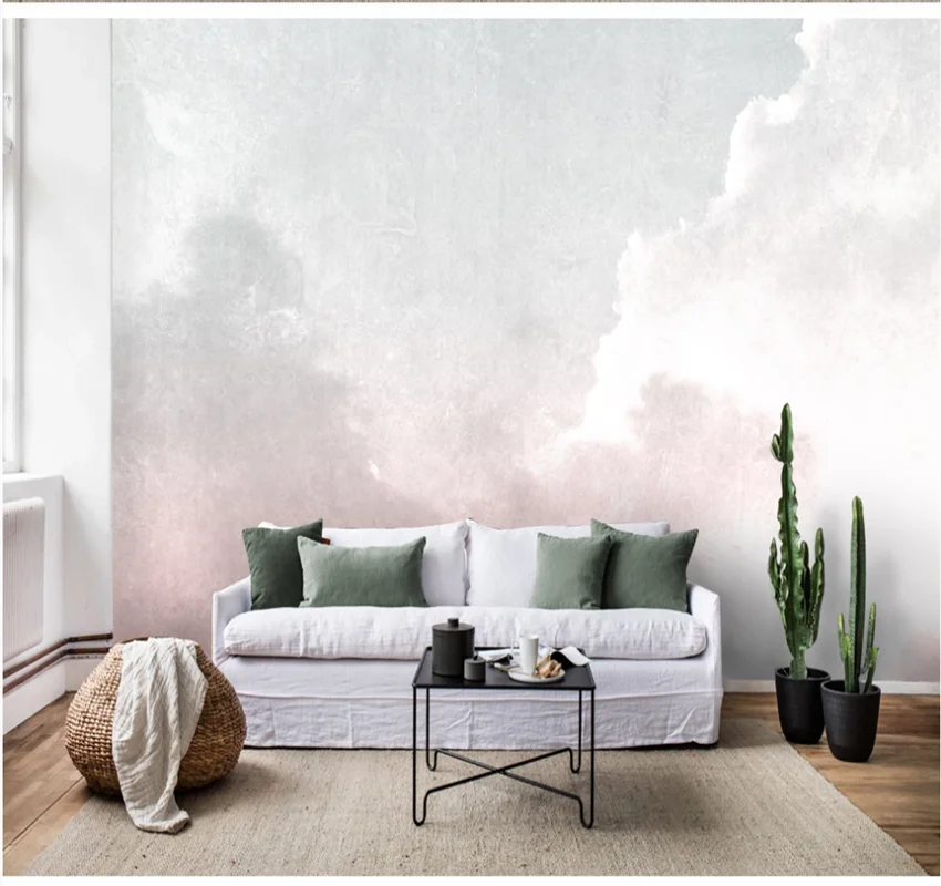 XUESU Modern minimalist hand-painted color white cloud Nordic mural TV background wall custom wallpaper fashion wall covering