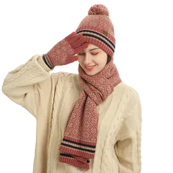 New Autumn Winter 2022 3 Pcs/set knitting Scarf Fashion With Women Simple Thickening Wear Resistant Warmer Hat Gloves Set