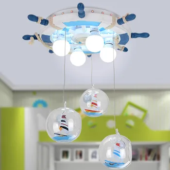 

Kindergarten retro ship rudder pendant light creative children's room bedroom boy's room study room pirate ship rudder led Light