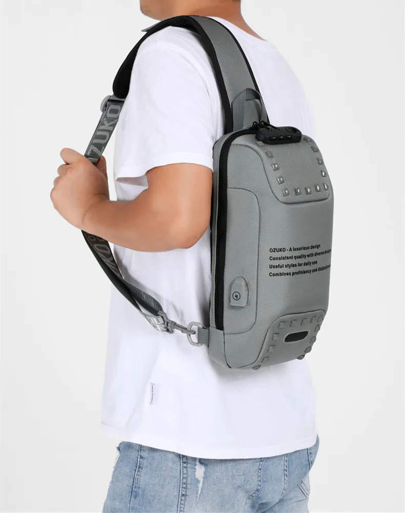 OZUKO нагрудная сумка, водонепроницаемая, с защитой от кражи, дизайнерская мужская сумка на плечо, мужские сумки через плечо, сумка-слинг для путешествий, подходит для iPad 9,7 дюймов, Новинка