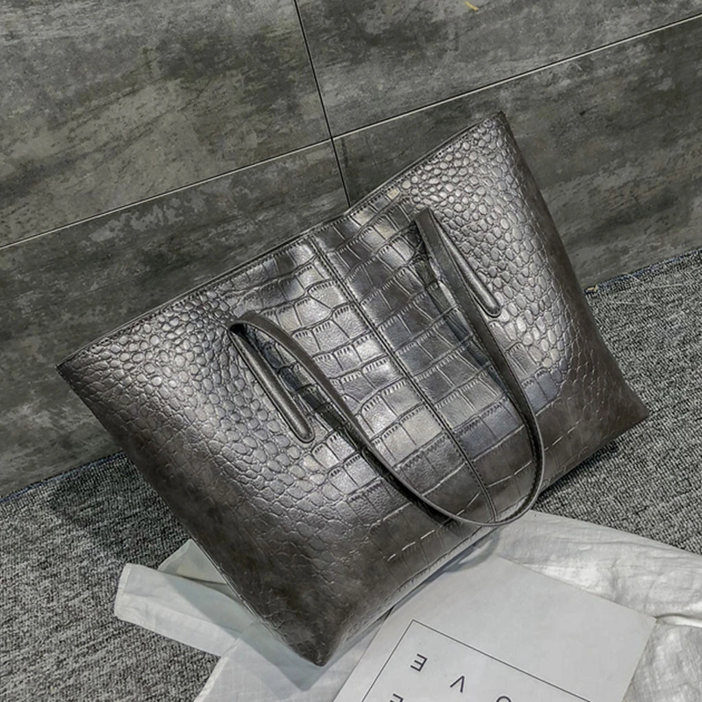 High-Quality Luxury Crocodile Handbag Women Retro Leisure Large Shoulder Bag Female Causal Totes Simple Shopping Handbag 904