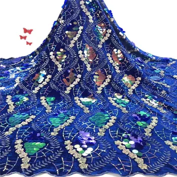 

New Sequins Lace Fabric 2019 High Quality Sequins African Lace Fabric Wedding French Tulle Lace Fabric Nigerican Wedding Blue