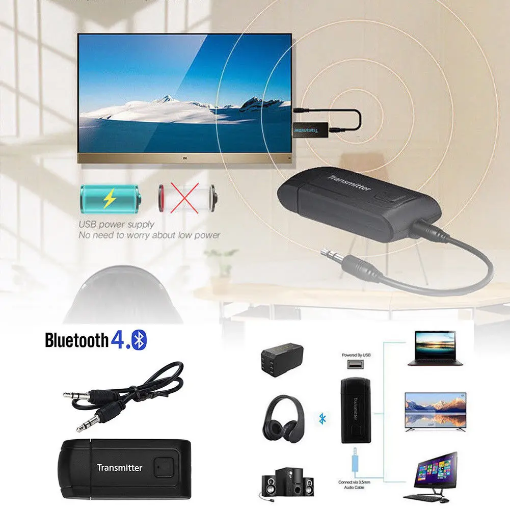 3,5 мм стерео USB 10 м передатчик Bluetooth адаптер беспроводной ключ Музыкальный аудиокабель конвертер 2,4 ГГц DC12V 4dBm мощность передачи