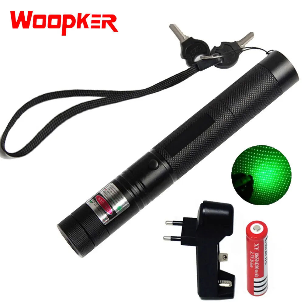 

Hunting 5mw Green Laser Pointer High Powerful Sight Adjustable Focus Lazer 303 pen Head Burning Match With charger+18650 battery
