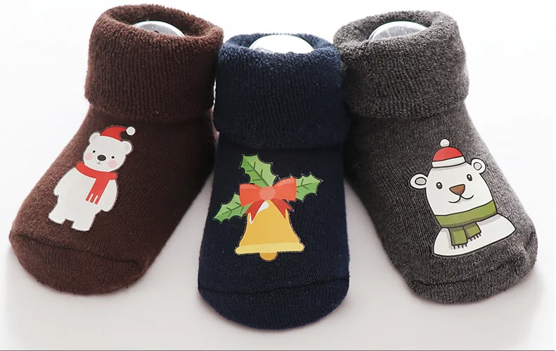 Рождественские детские зимние Нескользящие теплые носки для маленьких мальчиков и девочек рождественские тапочки с Санта-Клаусом, обувь для детей от 0 до 18 месяцев