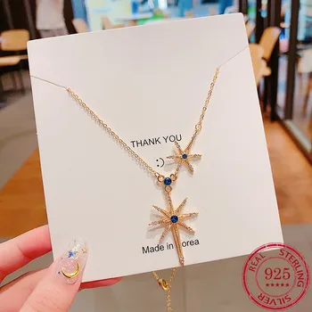 

S925 Sterling Silver Night Sky Star Necklace Female Double Meteor Hexagon Star Pendant Clavicle Chain Popular Pendant Jewelry